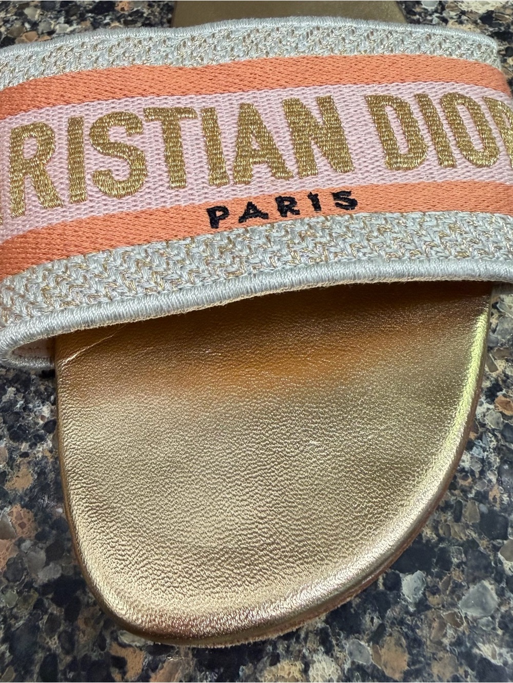 Christian Dior Gold Slide Sandals with Pink Stripe 39.5 - Picture 2 of 8